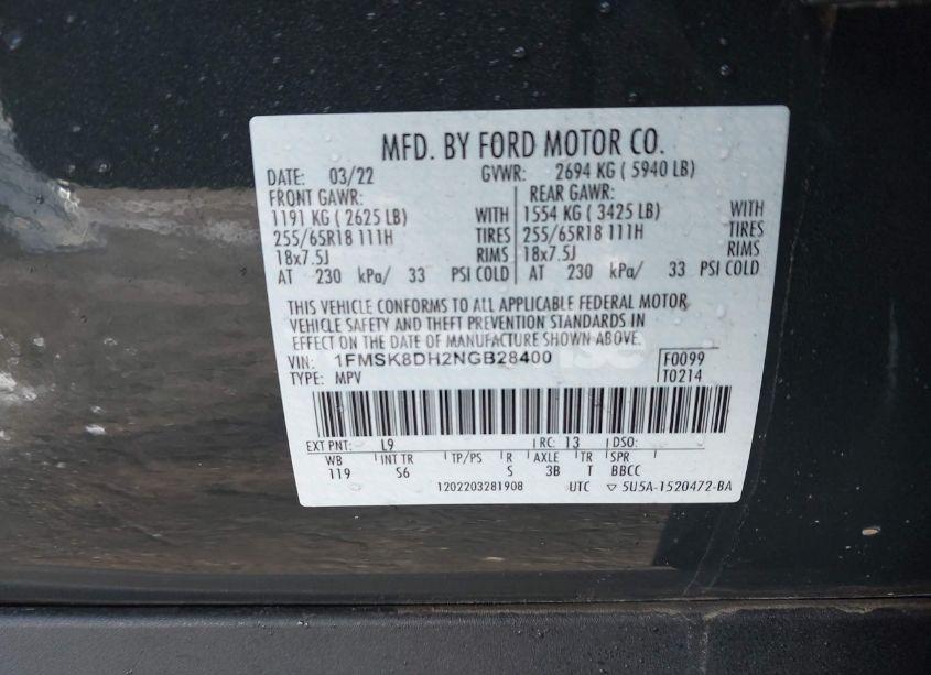 Photo 9 of 2022 Ford Explorer XLT (VIN 1FMSK8DH2NGB28400)