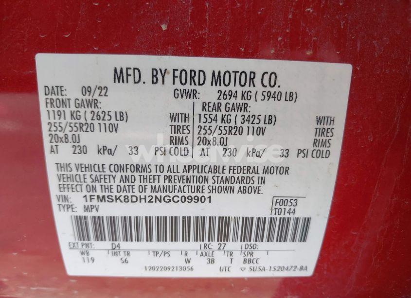 Photo 9 of 2022 Ford Explorer XLT (VIN 1FMSK8DH2NGC09901)