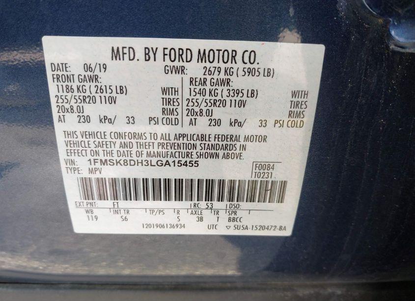 Photo 9 of 2020 Ford Explorer XLT (VIN 1FMSK8DH3LGA15455)