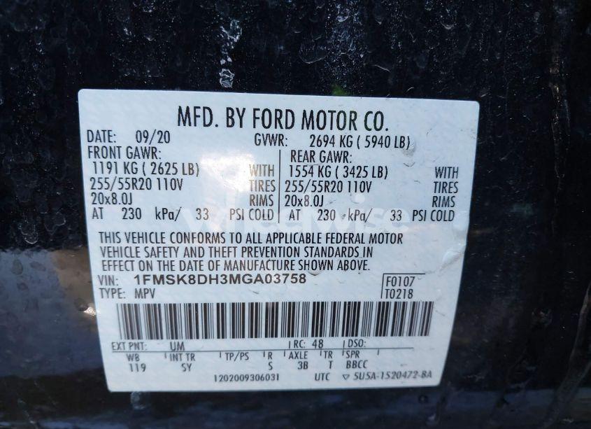 Photo 9 of 2021 Ford Explorer XLT (VIN 1FMSK8DH3MGA03758)