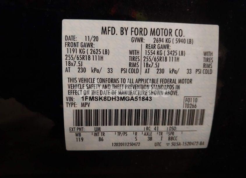 Photo 9 of 2021 Ford Explorer XLT (VIN 1FMSK8DH3MGA51843)