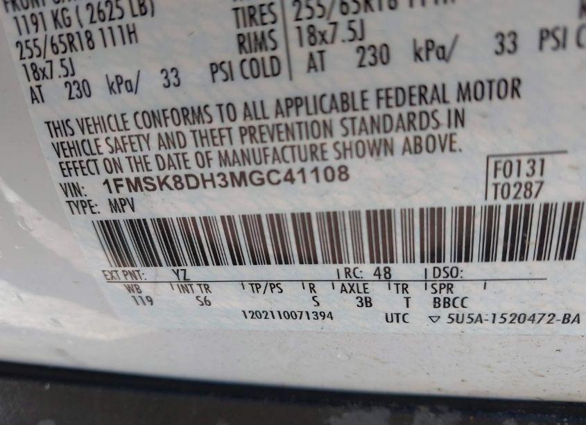 Photo 9 of 2021 Ford Explorer XLT (VIN 1FMSK8DH3MGC41108)