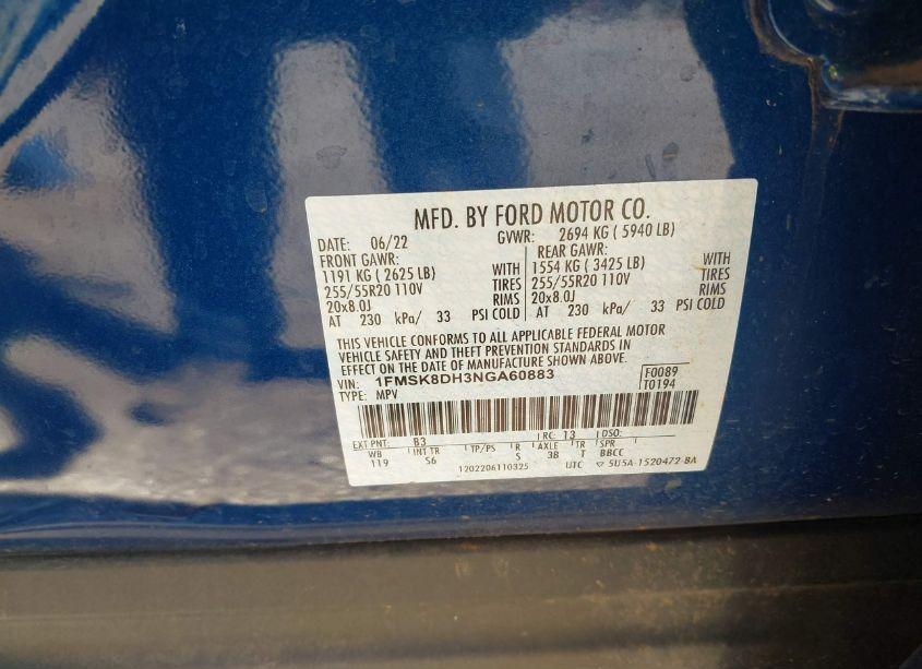 Photo 9 of 2022 Ford Explorer XLT (VIN 1FMSK8DH3NGA60883)