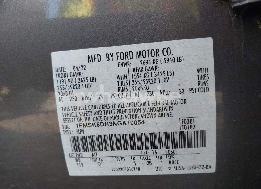 Photo 9 of 2022 Ford Explorer XLT (VIN 1FMSK8DH3NGA70054)