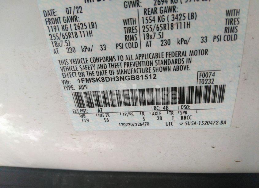 Photo 9 of 2022 Ford Explorer XLT (VIN 1FMSK8DH3NGB81512)