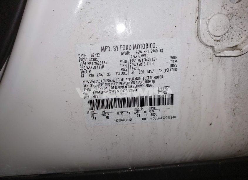 Photo 9 of 2022 Ford Explorer XLT (VIN 1FMSK8DH3NGC11799)