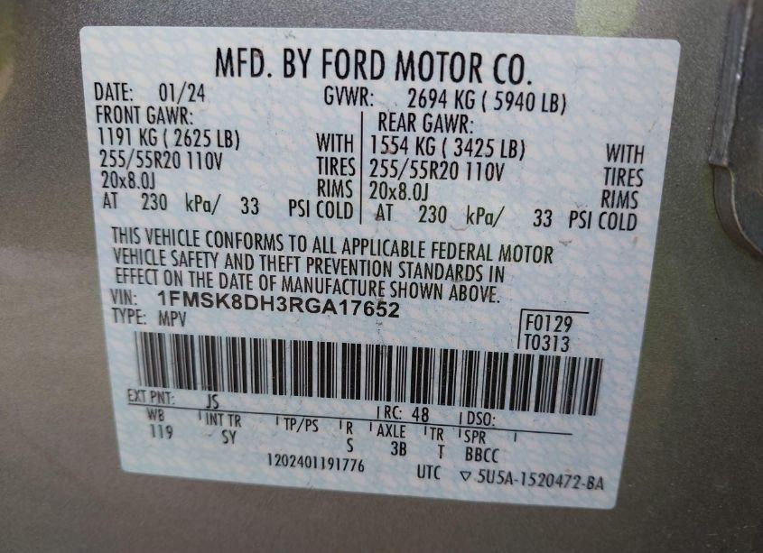 Photo 9 of 2024 Ford Explorer XLT (VIN 1FMSK8DH3RGA17652)