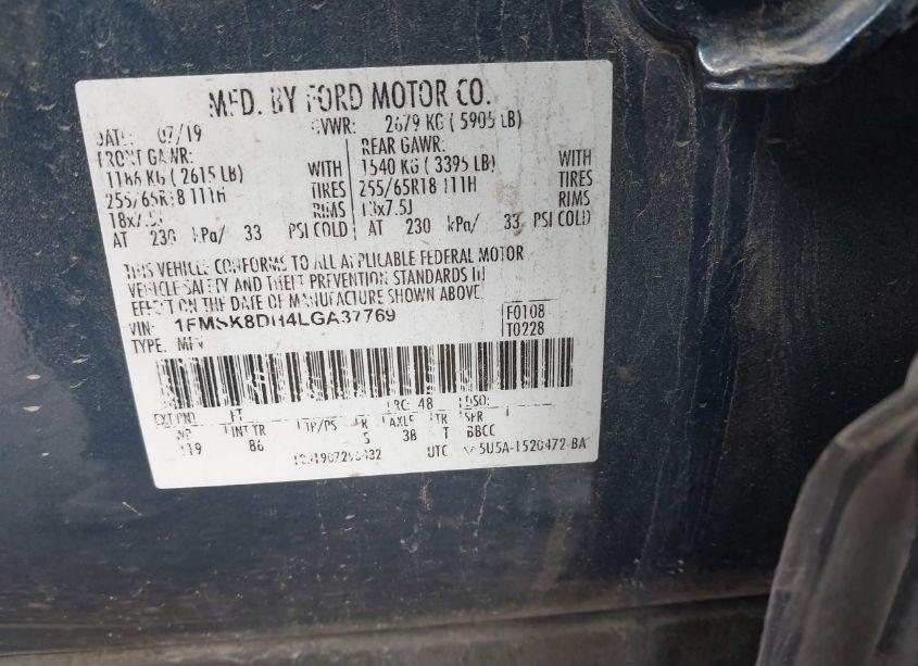 Photo 9 of 2020 Ford Explorer XLT (VIN 1FMSK8DH4LGA37769)