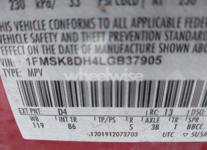 Photo 9 of 2020 Ford Explorer XLT (VIN 1FMSK8DH4LGB37905)