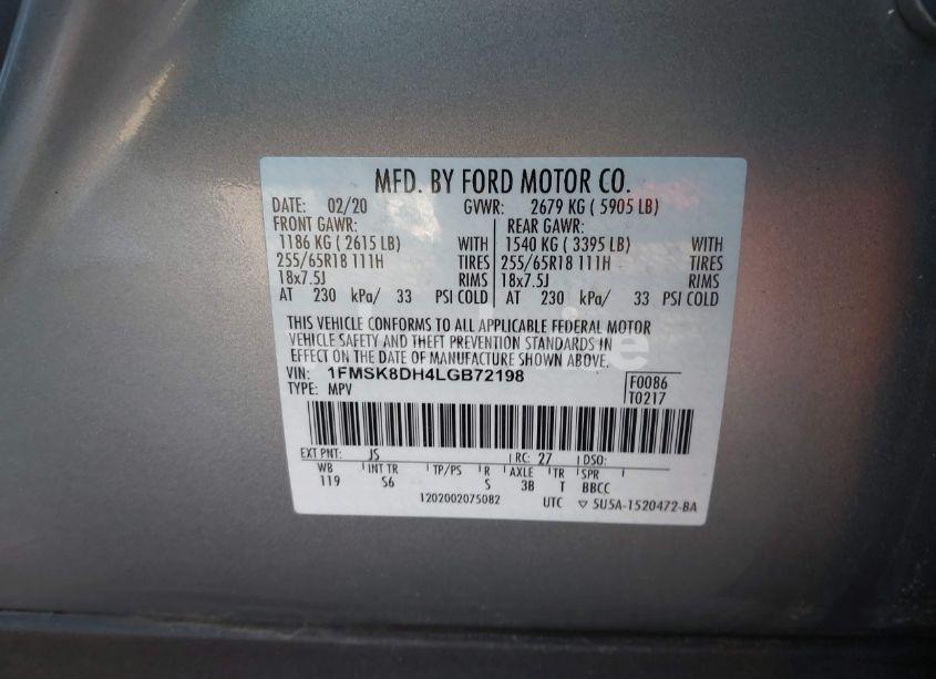 Photo 9 of 2020 Ford Explorer XLT (VIN 1FMSK8DH4LGB72198)