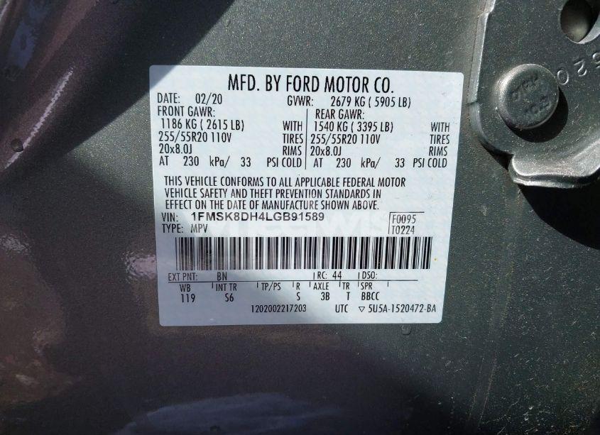 Photo 9 of 2020 Ford Explorer XLT (VIN 1FMSK8DH4LGB91589)