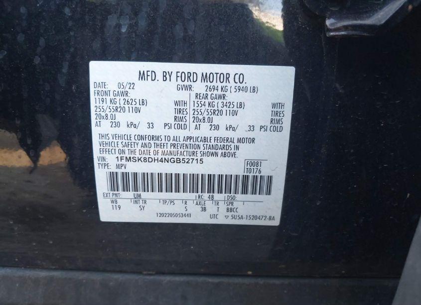 Photo 9 of 2022 Ford Explorer XLT (VIN 1FMSK8DH4NGB52715)