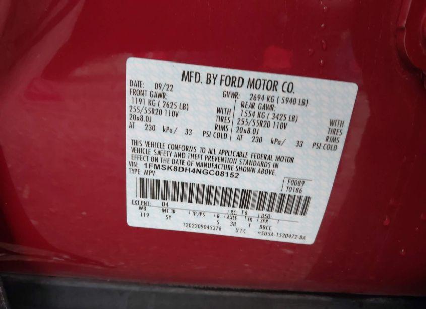 Photo 9 of 2022 Ford Explorer XLT (VIN 1FMSK8DH4NGC08152)