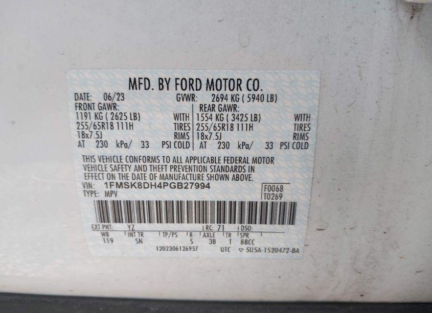 Photo 9 of 2023 Ford Explorer XLT (VIN 1FMSK8DH4PGB27994)