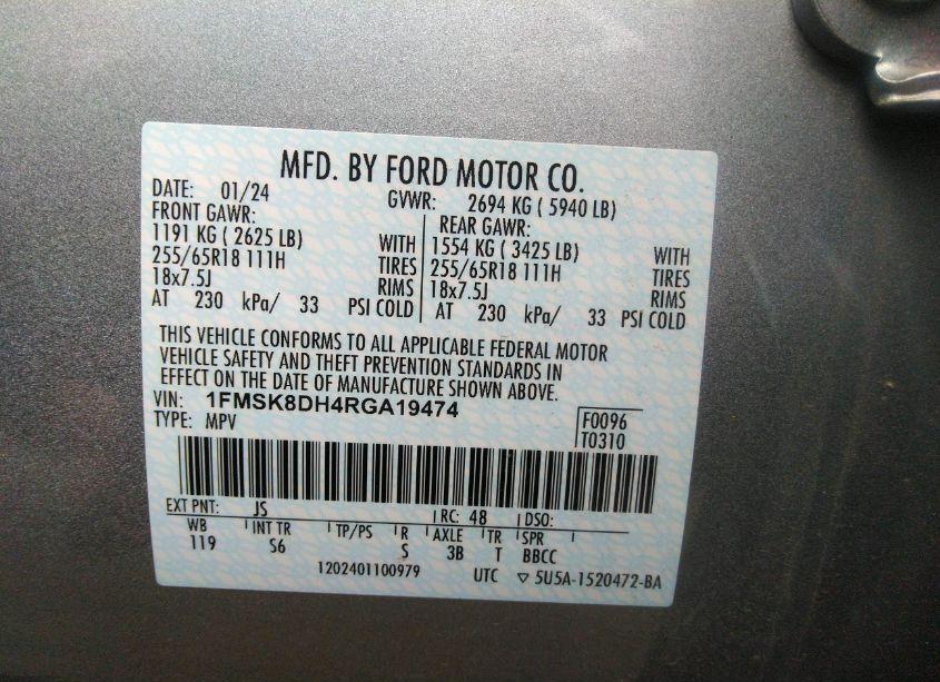 Photo 9 of 2024 Ford Explorer XLT (VIN 1FMSK8DH4RGA19474)