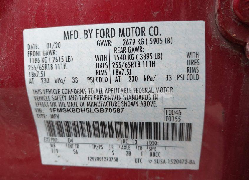 Photo 9 of 2020 Ford Explorer XLT (VIN 1FMSK8DH5LGB70587)