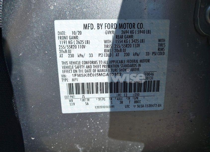 Photo 9 of 2021 Ford Explorer XLT (VIN 1FMSK8DH5MGA10162)