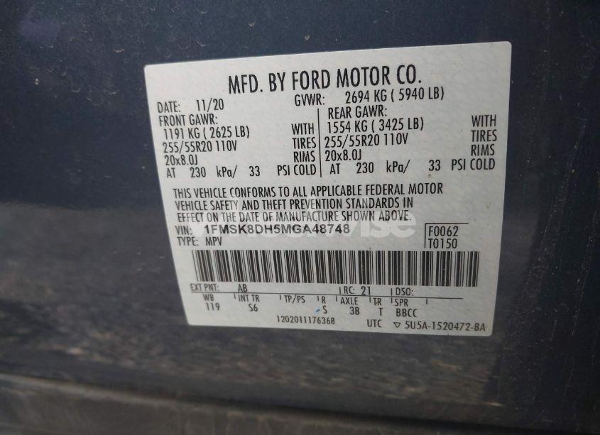 Photo 9 of 2021 Ford Explorer XLT (VIN 1FMSK8DH5MGA48748)