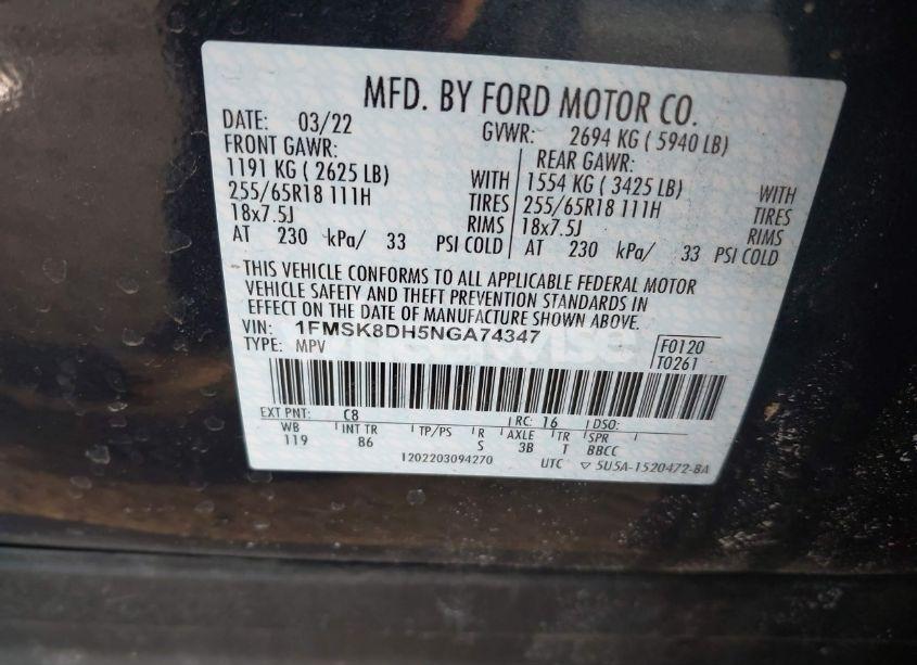 Photo 9 of 2022 Ford Explorer XLT (VIN 1FMSK8DH5NGA74347)