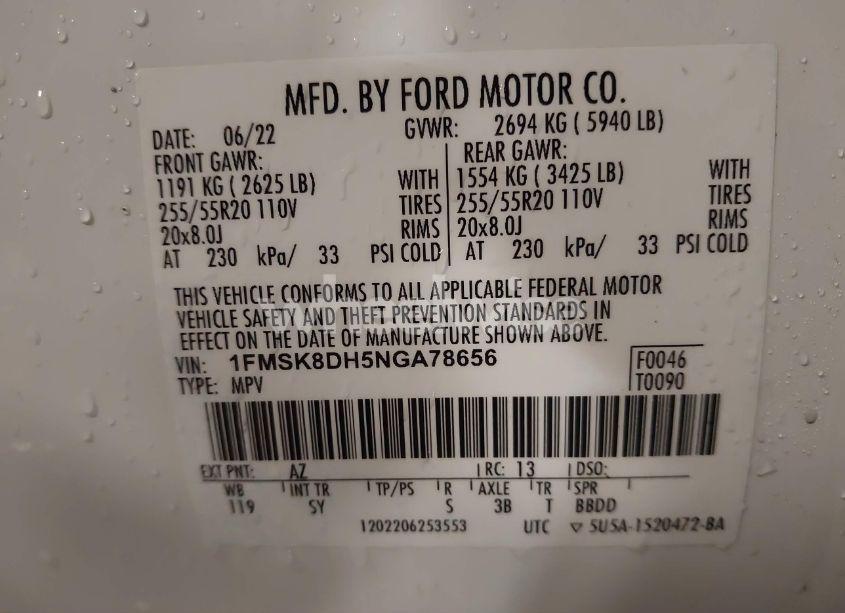 Photo 9 of 2022 Ford Explorer XLT (VIN 1FMSK8DH5NGA78656)