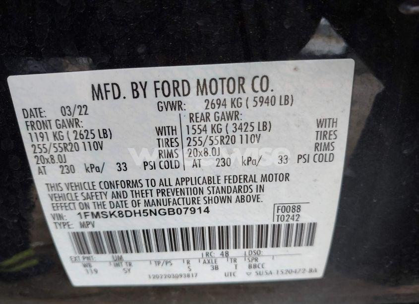 Photo 9 of 2022 Ford Explorer XLT (VIN 1FMSK8DH5NGB07914)