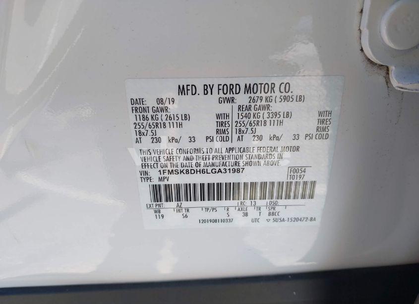 Photo 9 of 2020 Ford Explorer XLT (VIN 1FMSK8DH6LGA31987)