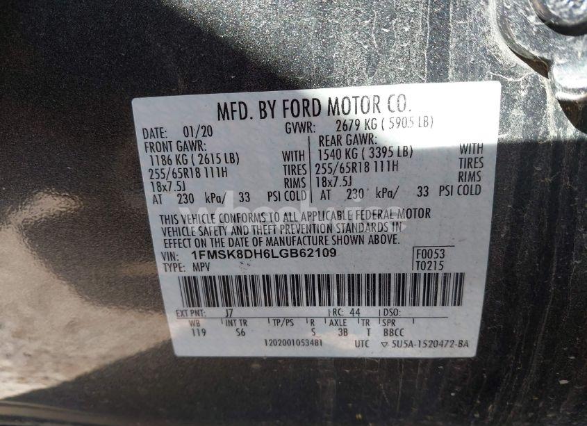 Photo 9 of 2020 Ford Explorer XLT (VIN 1FMSK8DH6LGB62109)