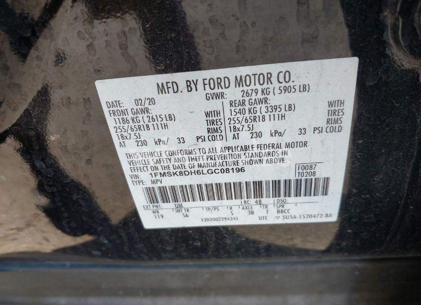 Photo 9 of 2020 Ford Explorer XLT (VIN 1FMSK8DH6LGC08196)