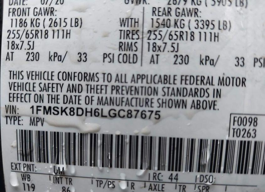 Photo 9 of 2020 Ford Explorer XLT (VIN 1FMSK8DH6LGC87675)