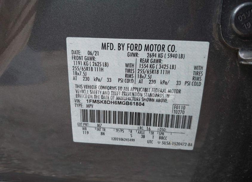 Photo 9 of 2021 Ford Explorer XLT (VIN 1FMSK8DH6MGB61804)