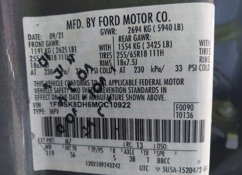 Photo 9 of 2021 Ford Explorer XLT (VIN 1FMSK8DH6MGC10922)