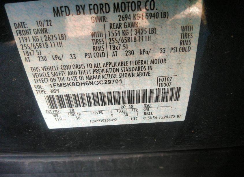 Photo 9 of 2022 Ford Explorer XLT (VIN 1FMSK8DH6NGC29701)