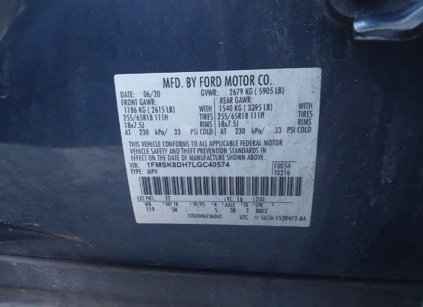 Photo 9 of 2020 Ford Explorer XLT (VIN 1FMSK8DH7LGC40574)