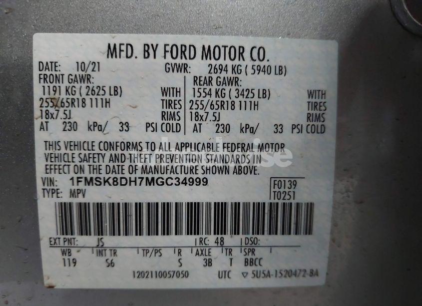 Photo 9 of 2021 Ford Explorer XLT (VIN 1FMSK8DH7MGC34999)