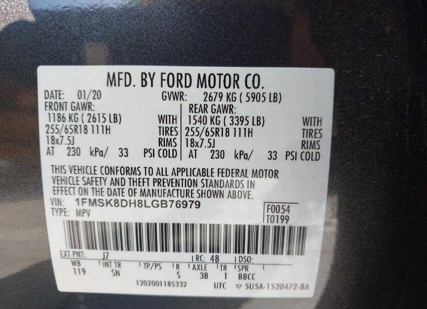 Photo 9 of 2020 Ford Explorer XLT (VIN 1FMSK8DH8LGB76979)