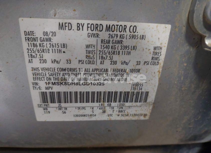 Photo 9 of 2020 Ford Explorer XLT (VIN 1FMSK8DH8LGD10325)