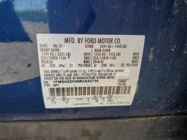 2021 FORD EXPLORER XLT (VIN 1FMSK8DH8MGA92730) main photo