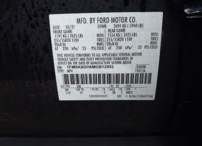 Photo 9 of 2021 Ford Explorer XLT (VIN 1FMSK8DH8MGB12992)