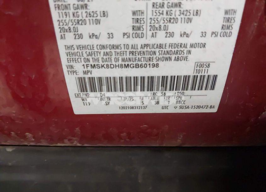 Photo 9 of 2021 Ford Explorer XLT (VIN 1FMSK8DH8MGB60198)