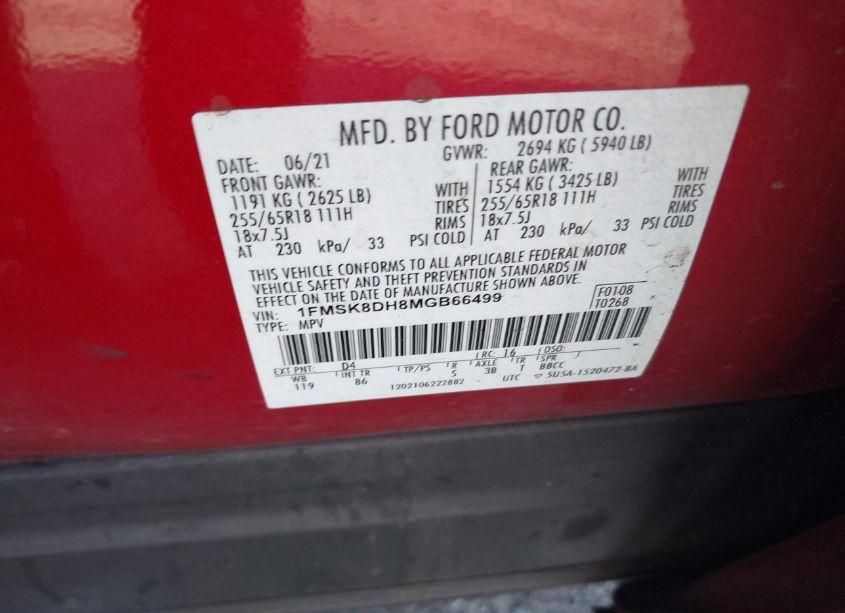 Photo 9 of 2021 Ford Explorer XLT (VIN 1FMSK8DH8MGB66499)