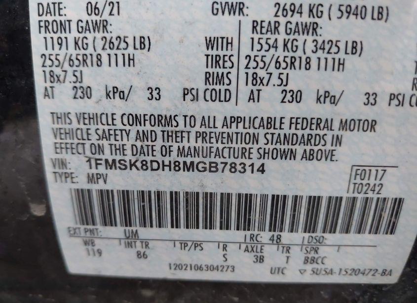 Photo 9 of 2021 Ford Explorer XLT (VIN 1FMSK8DH8MGB78314)
