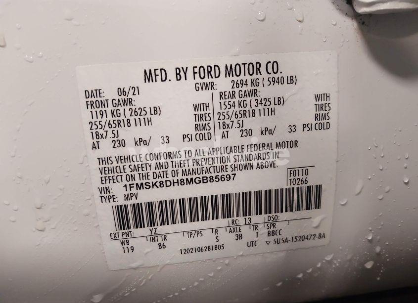 Photo 9 of 2021 Ford Explorer XLT (VIN 1FMSK8DH8MGB85697)