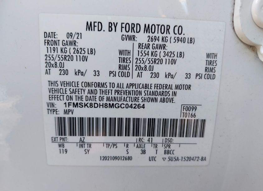 Photo 9 of 2021 Ford Explorer XLT (VIN 1FMSK8DH8MGC04264)