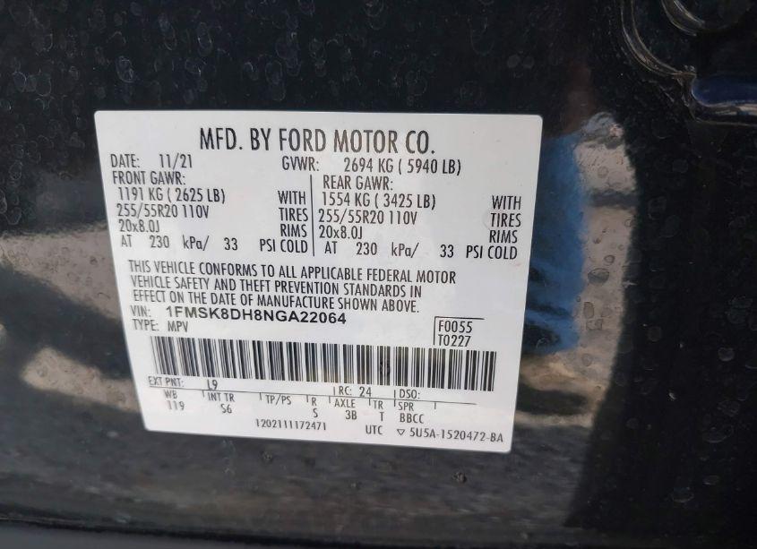 Photo 9 of 2022 Ford Explorer XLT (VIN 1FMSK8DH8NGA22064)