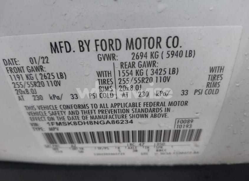 Photo 9 of 2022 Ford Explorer XLT (VIN 1FMSK8DH8NGA86234)