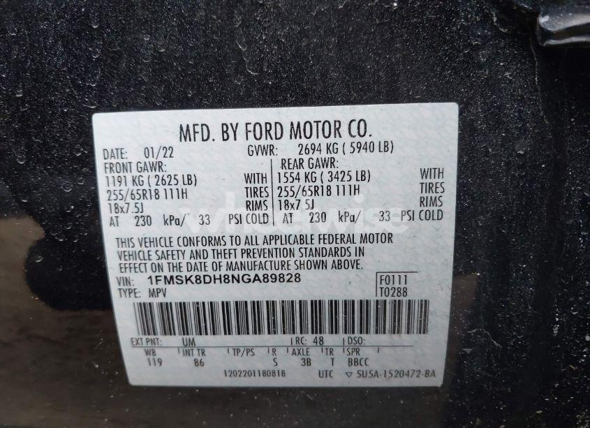 Photo 9 of 2022 Ford Explorer XLT (VIN 1FMSK8DH8NGA89828)