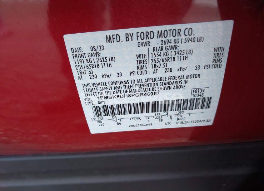 Photo 9 of 2023 Ford Explorer XLT (VIN 1FMSK8DH8PGB46967)