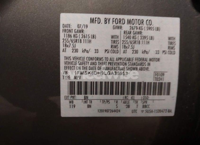 Photo 9 of 2020 Ford Explorer XLT (VIN 1FMSK8DH9LGA35953)