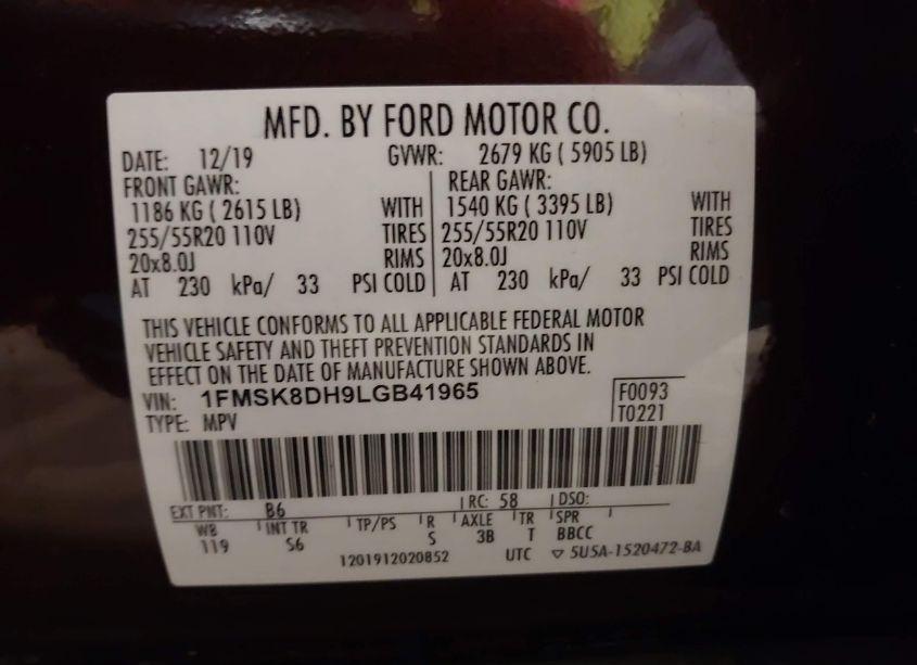 Photo 9 of 2020 Ford Explorer XLT (VIN 1FMSK8DH9LGB41965)