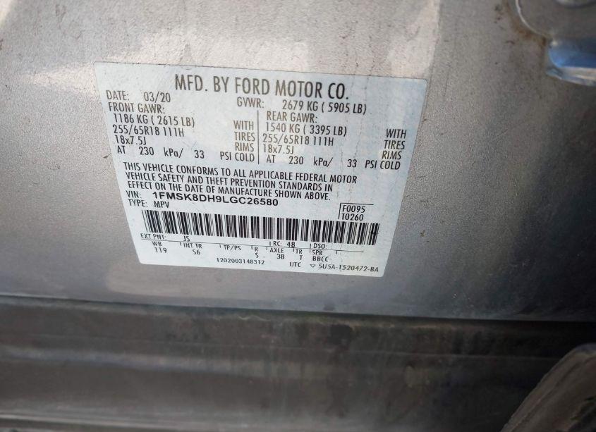 Photo 9 of 2020 Ford Explorer XLT (VIN 1FMSK8DH9LGC26580)